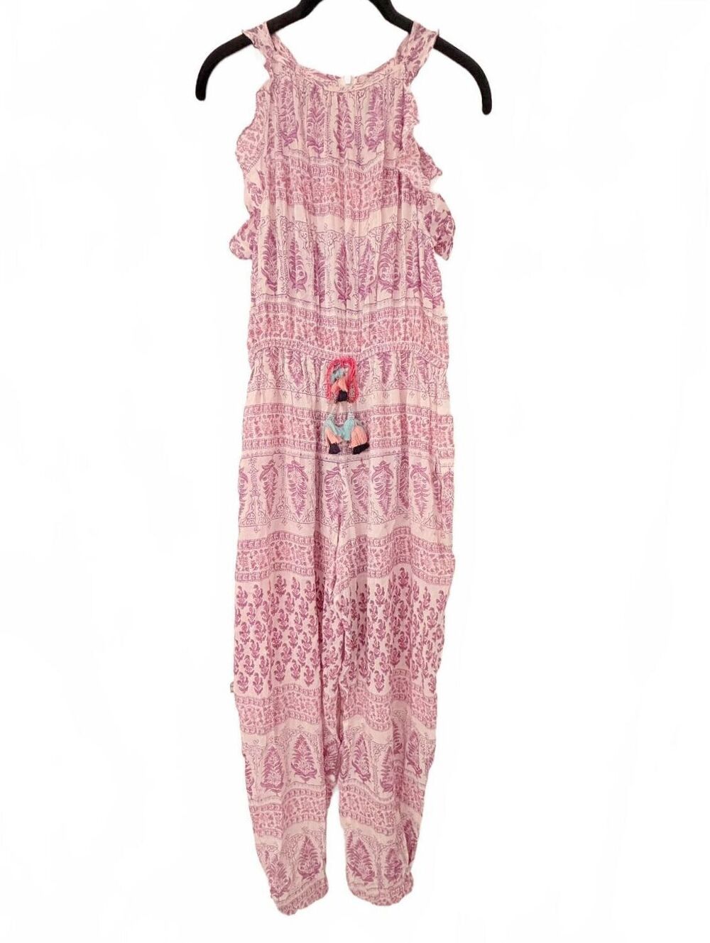 Bell by Alicia Bell Jumpsuit Pink Purple Paisley Cotton Silk Halter Tassel Sz S